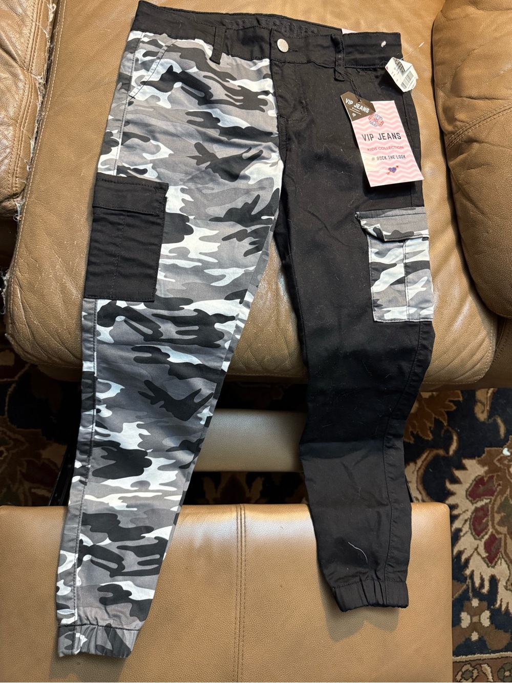 VIP Men’s Black & Gray Camo Slim Cargo Jeans